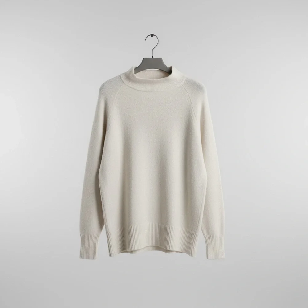 Nine West Ivory Cozy Mock Neck Pullover Sweater M Soft Neutral Ribbed